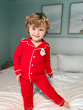 Santa Applique Christmas Boy's Button Up Loungewear