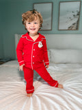 Santa Applique Christmas Girl's Button Up Loungewear